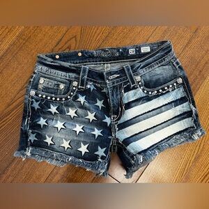 Miss Me Dark Blue American Flag Denim Shorts